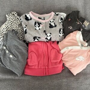 Baby Girl 6 Piece Lot 9M Hearts Pink Panda Nike, Carters, Osh Kosh